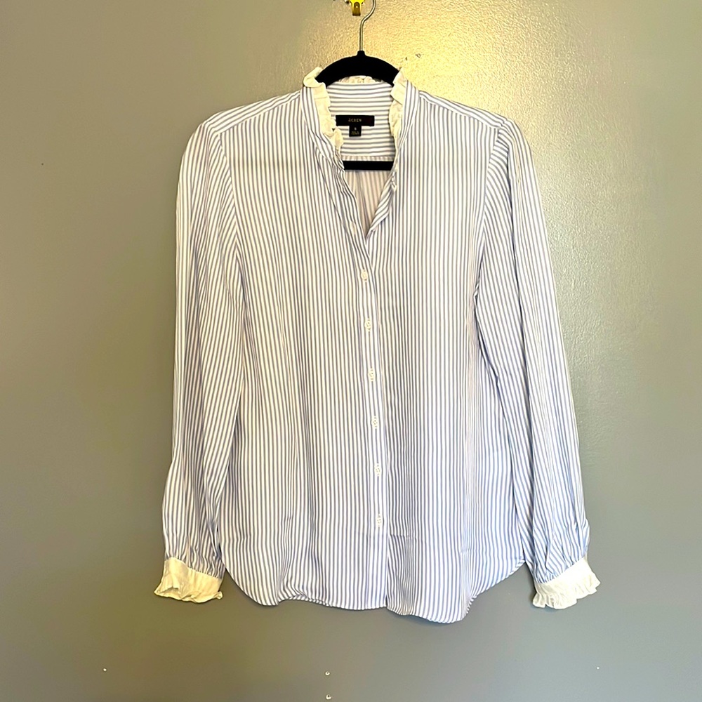 J. Crew Cupro Drapey Fit Button-Up Oxford Blue & White Stripe Women’s Size Small